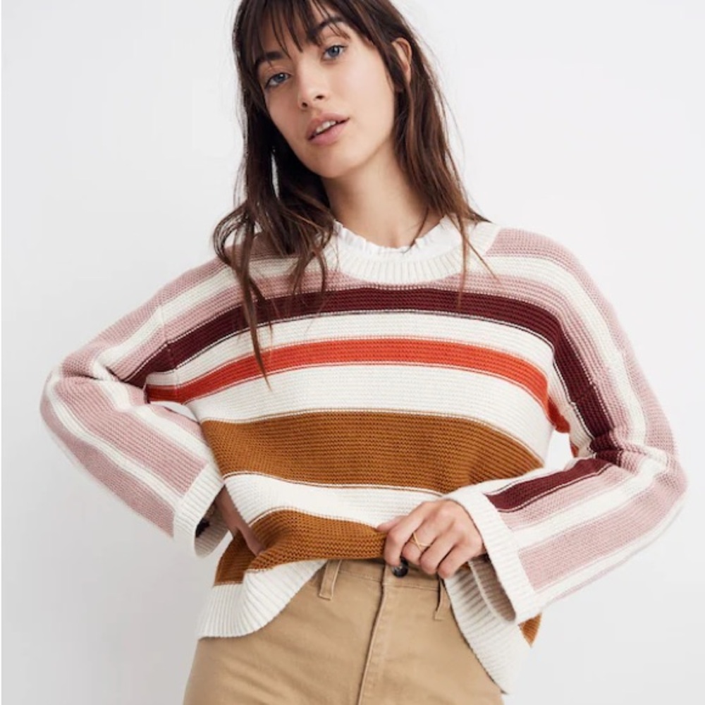 Madewell Cream and Brown Striped Sweater